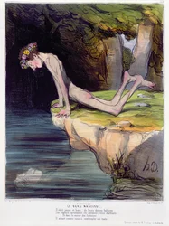 Den vackre Narcissus, karikatyr graverad av d